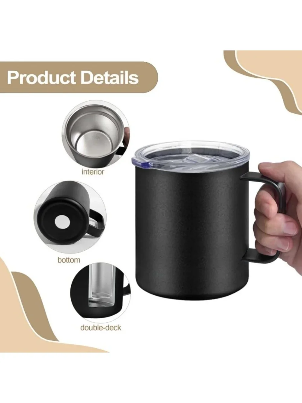 16 Pack Insulated Coffee Mugs with Handles & Lids - 12oz Double Wall, Black